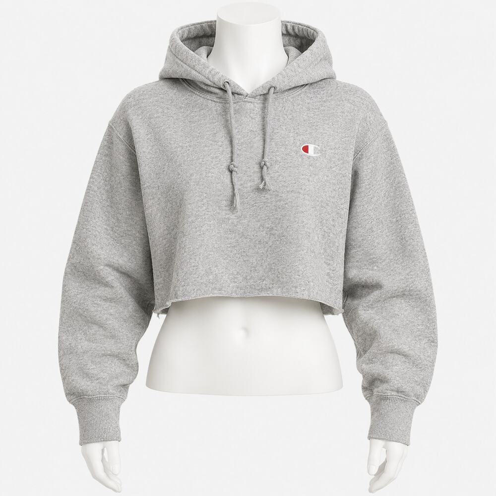 Champion Reverse Weave Cropped Hoodie Gray Women's Medium Embroidered Logo